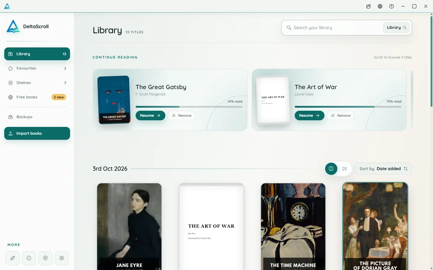 The DeltaScroll web reader in a browser